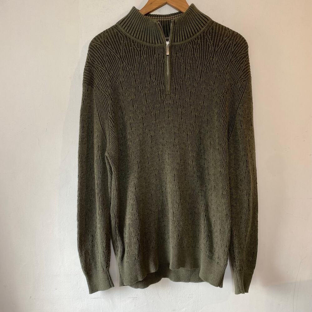 Tommy Bahama Cotton Knit Sweater Long Sleeve 1/4 Zip‎ Mock Neck Preppy Academia